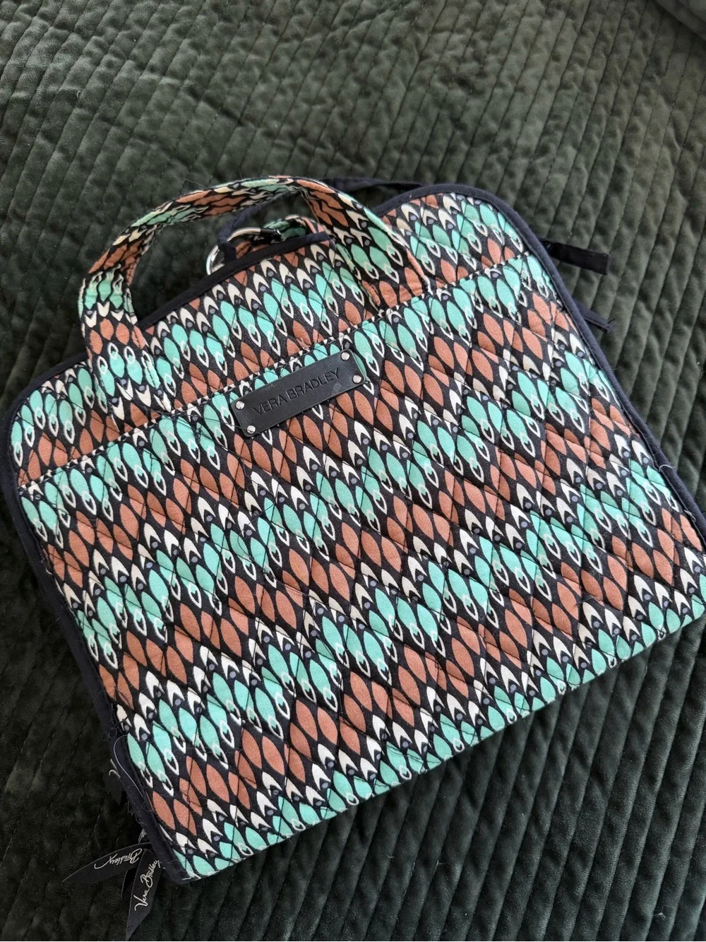 Vera Bradley Teal and Brown Patterned Quilted Laptop Bag